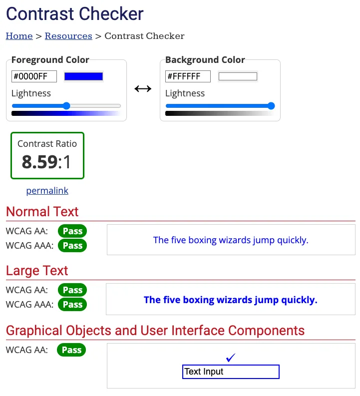 The WebAIM contrast checker tool