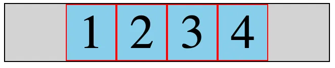 Four numbered flex items bunched together in the center of the container