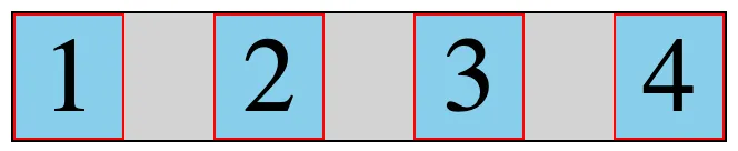 Four numbered flex items with the first and last flush against the edges and equal gaps between them